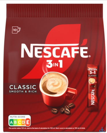 Kawa rozpuszczalna NESCAFÉ 3in1 CLASSIC 10 szt./opak.
Kawa NESCAFE 3in1, classic, torba, 170g