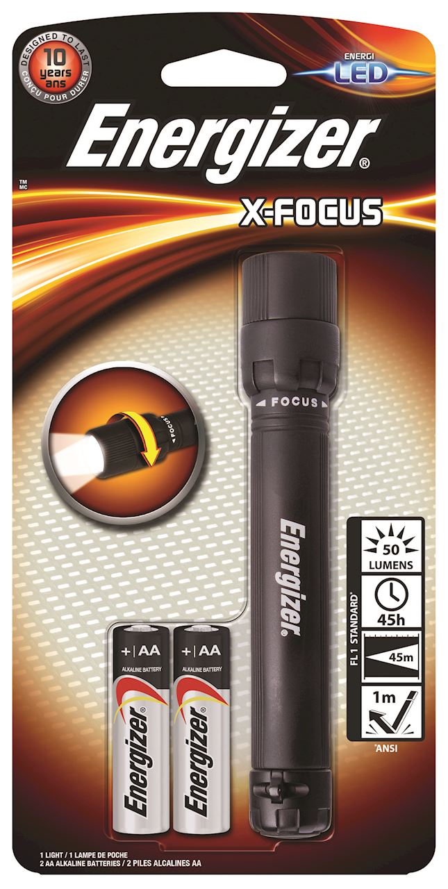 Latarka ENERGIZER X-Focus + 2szt. baterii AA, czarna