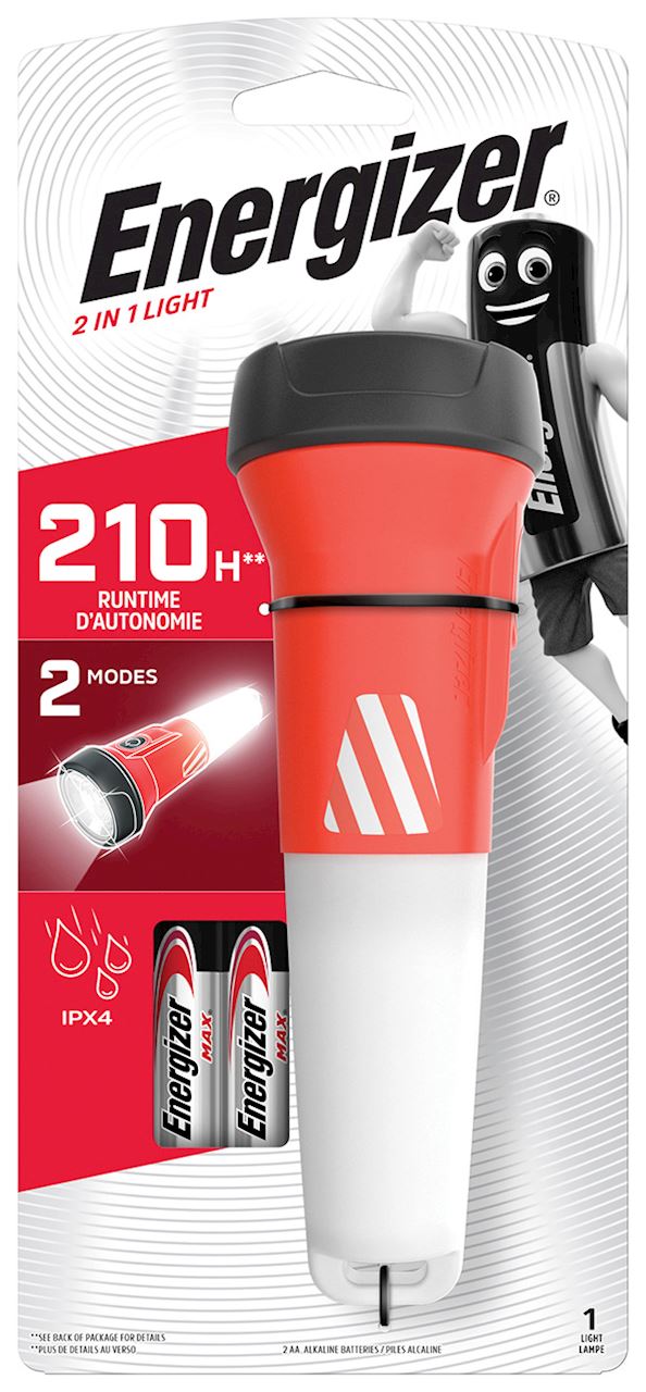 Latarka ENERGIZER Lantern, 2w1 + 2szt. baterii AA, czerowna