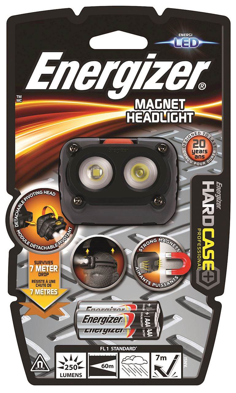 Latarka ENERGIZER Hard Case Magnet Headlight + 3szt. baterii AAA, czarna