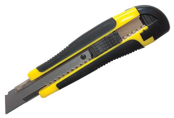 Nóż pakowy DONAU Professional, gumowa rękojeść, z blokadą, żółto-czarny
