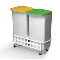 DURABIN 2 x 40 WITH TROLLEY AND LIDS zestaw dwóch szarych pojemników 40 l z pokrywami (zielony i żółty) + wózek szary