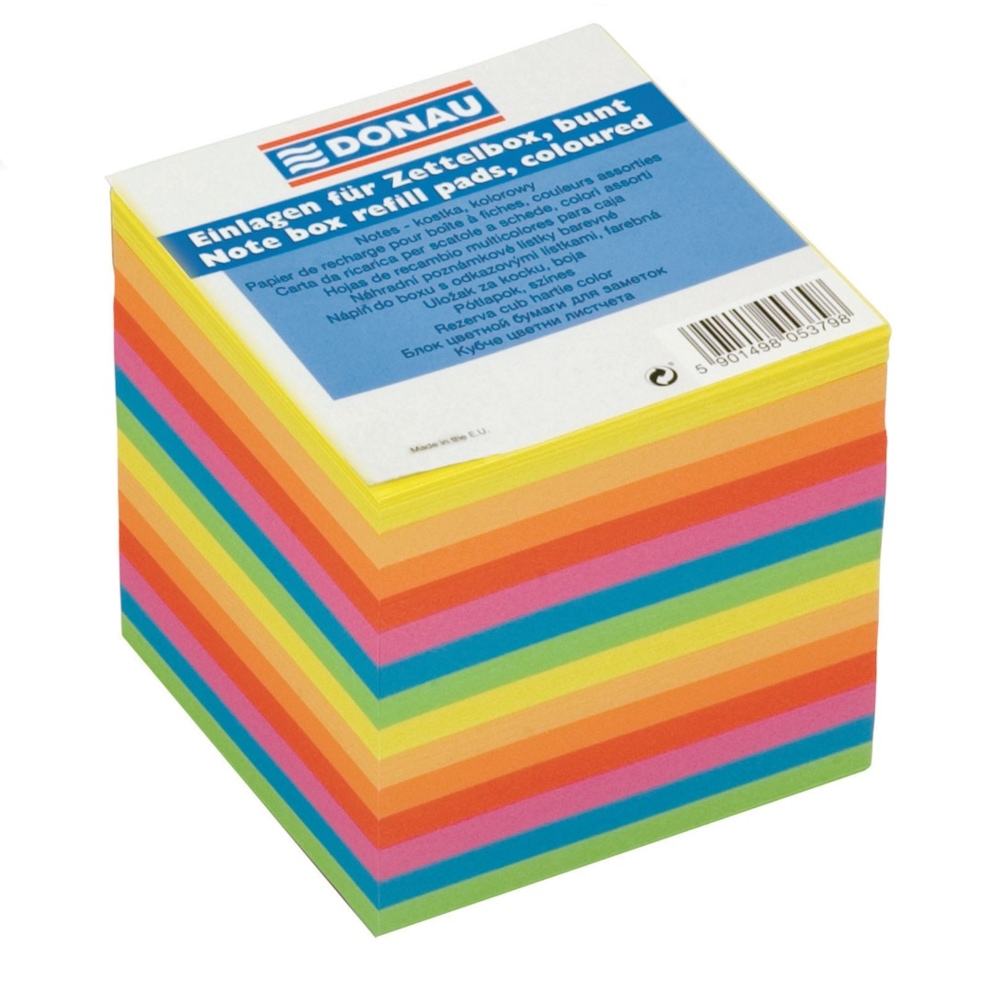 Kostka DONAU klejona, 90x90x90mm, ok. 800 kart., neon, mix kolorów