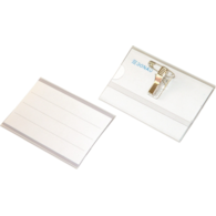 Identyfikator DONAU, z klipsem i agrafką, otwór z boku, transparentny