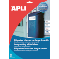 Etykiety poliestrowe APLI, 64,6x33,8mm, prostokątne, białe 20 ark.