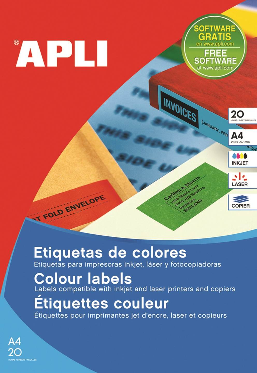 Etykiety kolorowe APLI, 70x37mm, zaokrąglone, zielone, 20 ark.