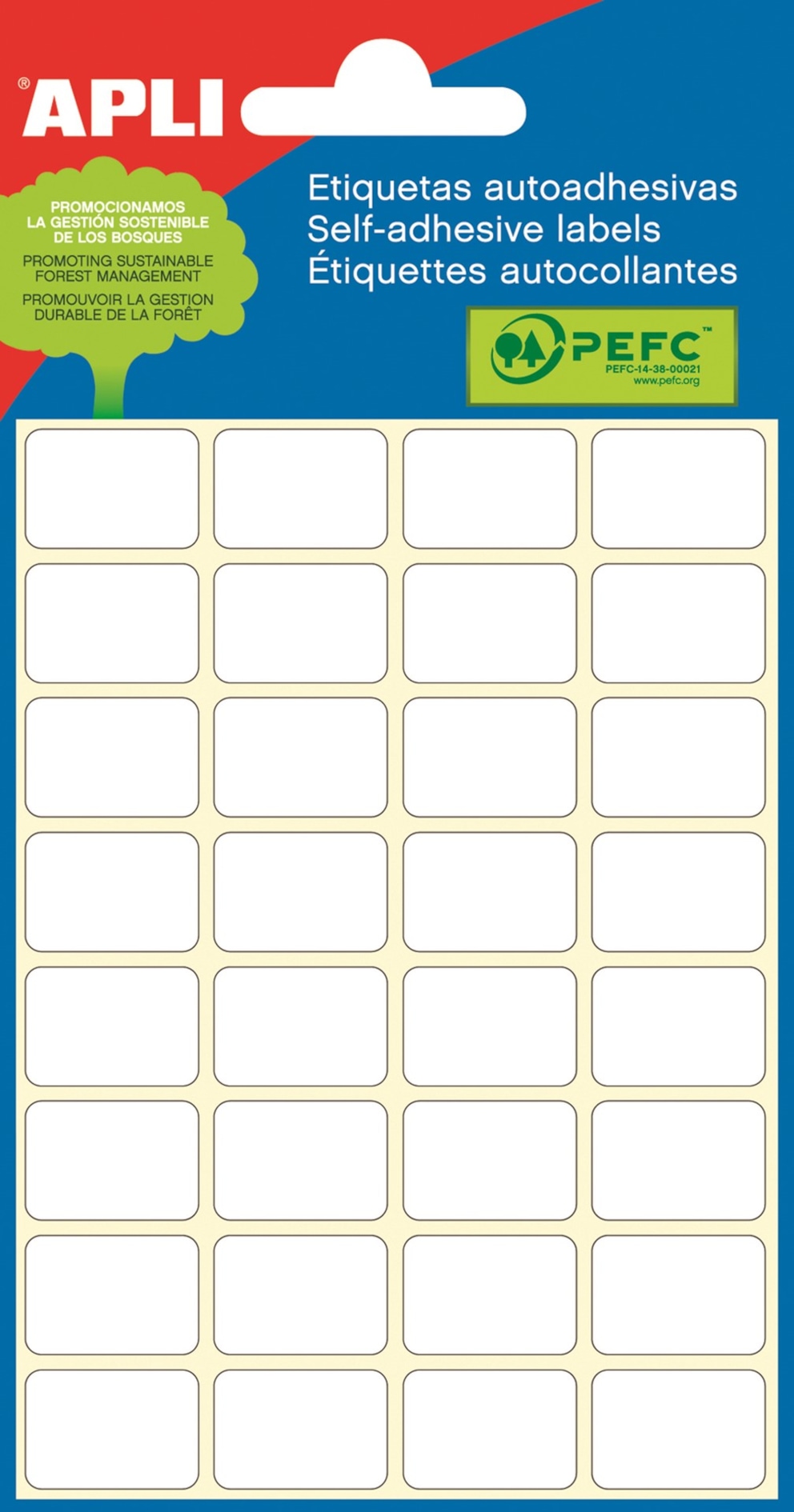 Etykiety do pisania ręcznego APLI, 12x18mm, zaokrąglone, białe, mini-bag 6 ark.