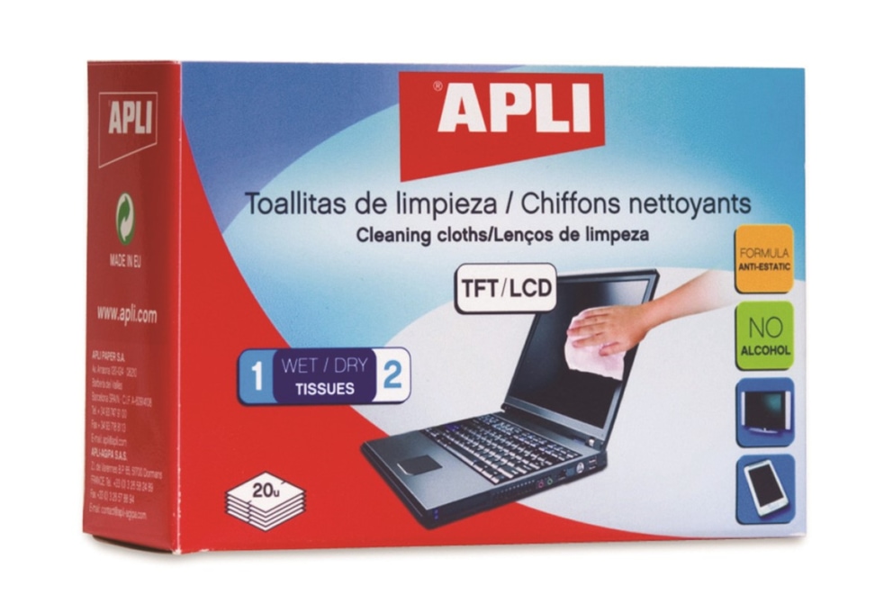 Chusteczki do czyszczenia ekranów TFT/LCD APLI, 2x20szt.
