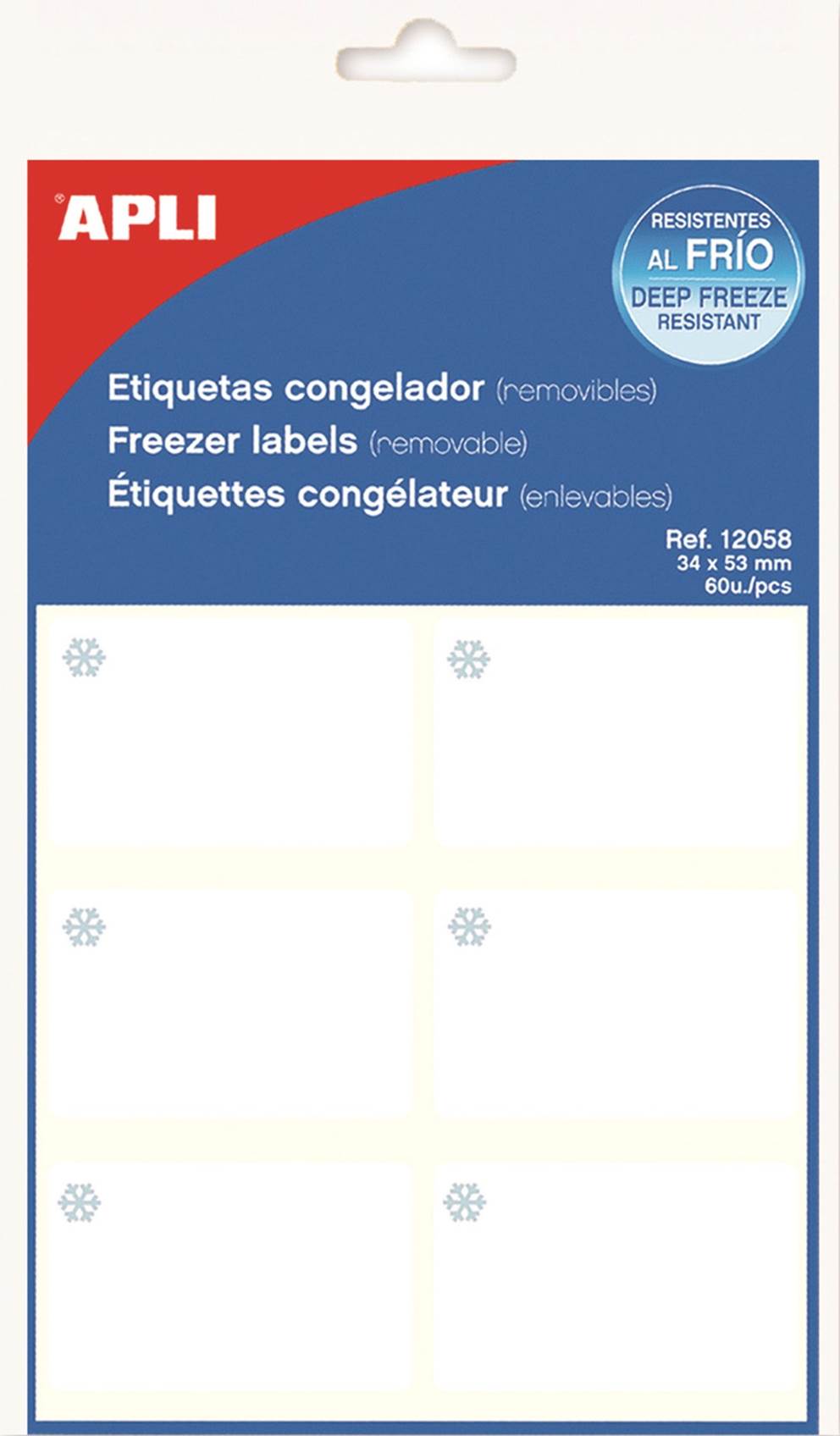 Etykiety mrozoodporne APLI, w bloczku, 10 arkuszy, 60 etykiet, białe