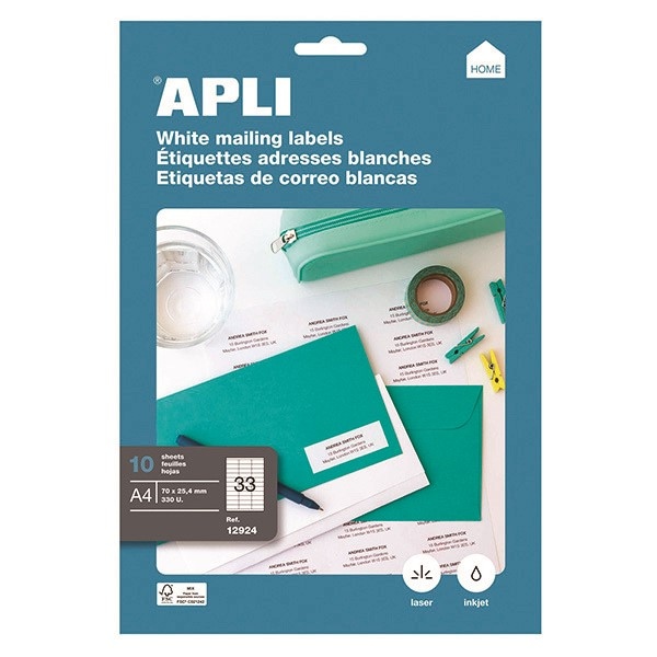 Etykiety uniwersalne APLI, 70x25,4mm, prostokątne, białe 10 ark.