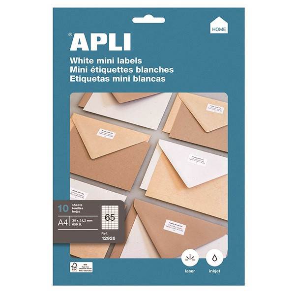 Etykiety uniwersalne APLI, 38x21,2mm, prostokątne, białe 10 ark.