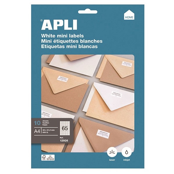Etykiety uniwersalne APLI, 38x21,2mm, prostokątne, białe 10 ark.