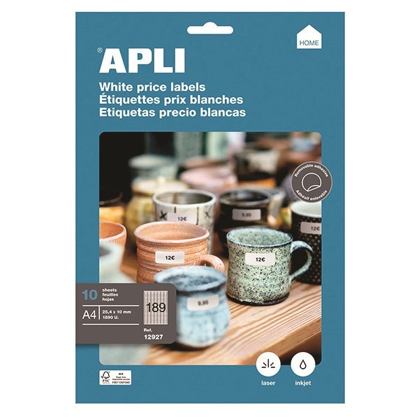 Etykiety uniwersalne APLI, 25,4x10mm, zaokrąglone, białe 10 ark.