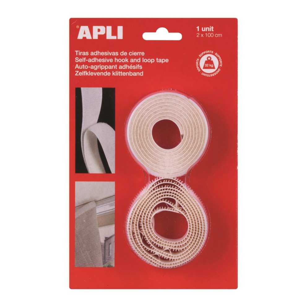 Taśma samoprzylepna APLI, z rzepem,  20 mm x 1 m, 2 szt., biała, blister