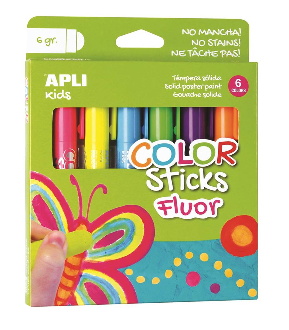 Farby w sztyfcie APLI, color sticks FLUO, 6x6 g. mix kolorów
