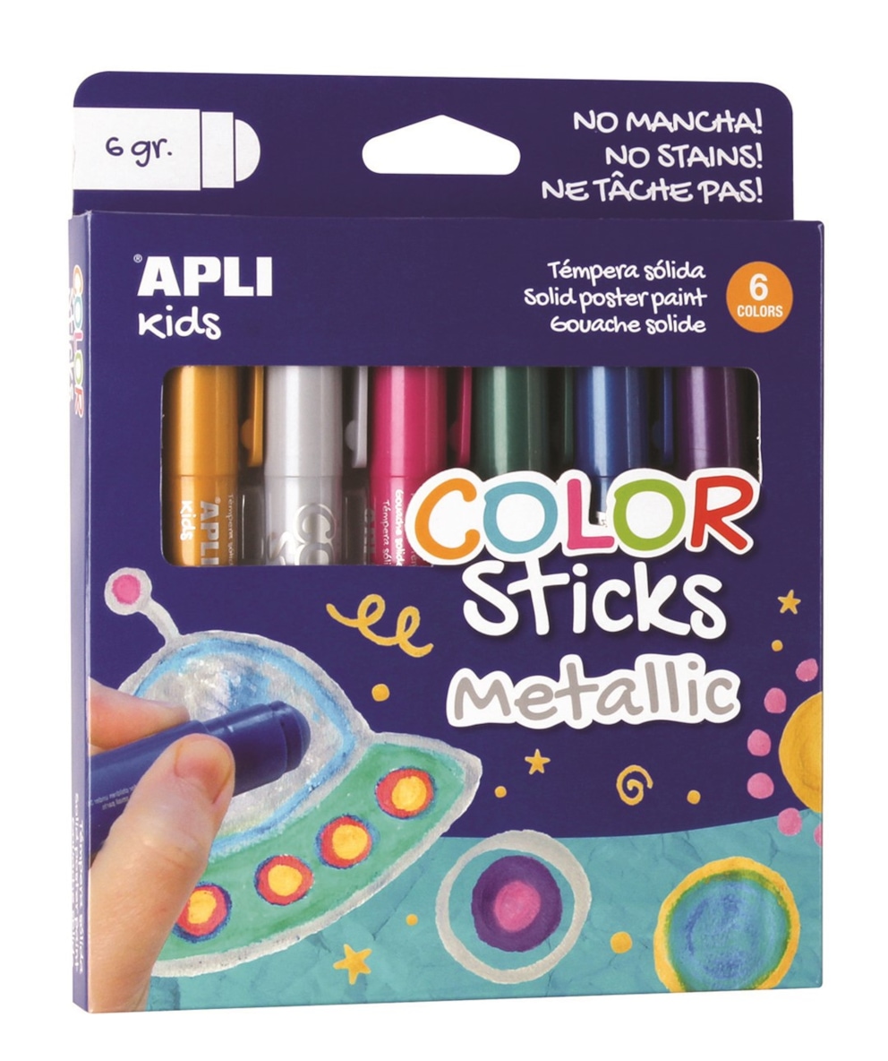 Farby w sztyfcie APLI, color sticks METALIC, 6x6 g. mix kolorów