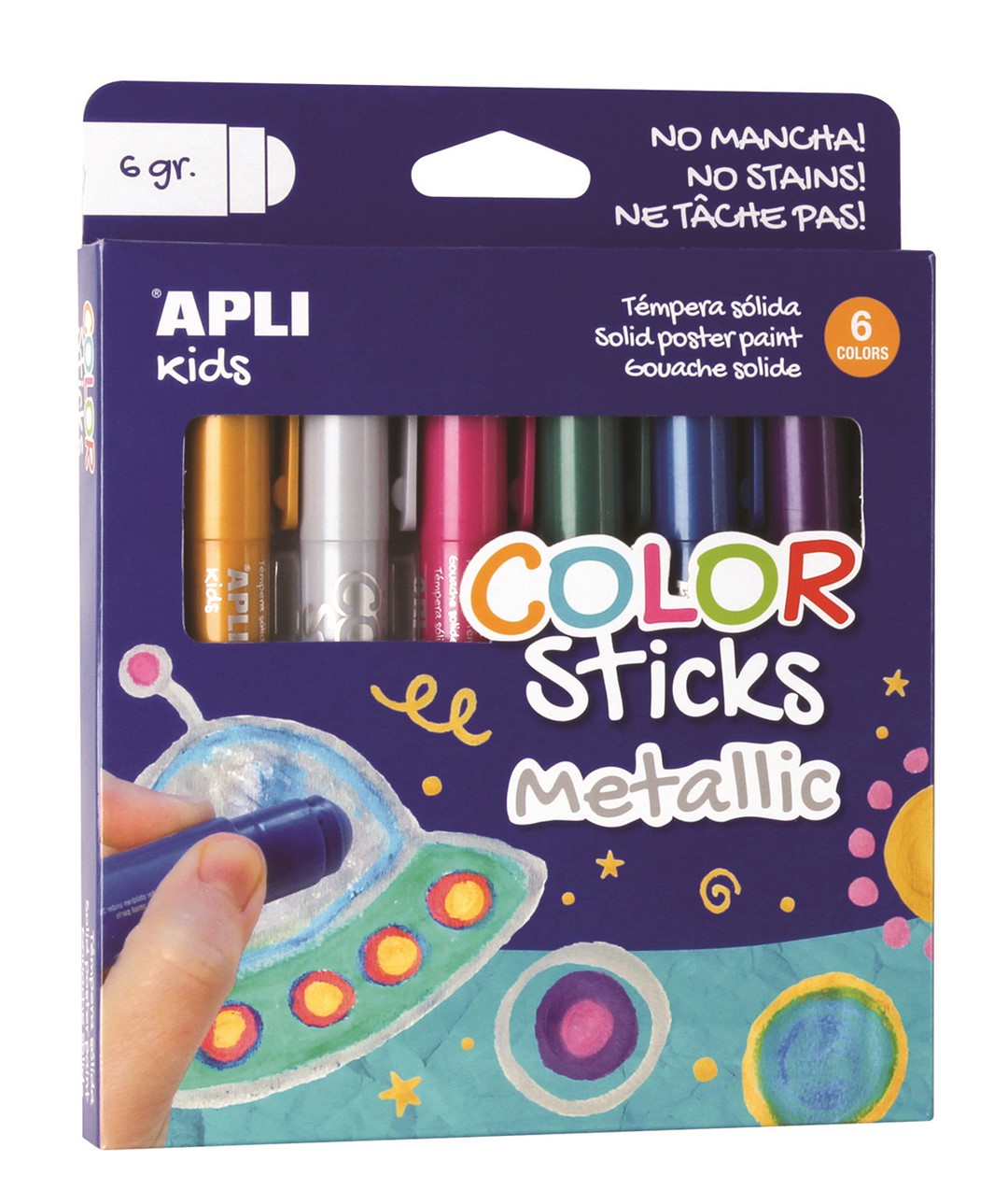 Farby w sztyfcie APLI, color sticks METALIC, 6x6 g. mix kolorów