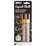 Marker kredowy APLI, 5,5 mm, blister 2 szt., złoty/srebrny