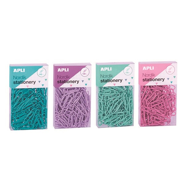 Spinacze okrągłe APLI Nordik, 28 mm, 140 szt., pudełko z zawieszką, mix kolorów pastel