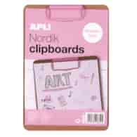 Clipboard APLI Nordik, deska A5, drewniana, z metalowym klipsem, pastelowy różowy