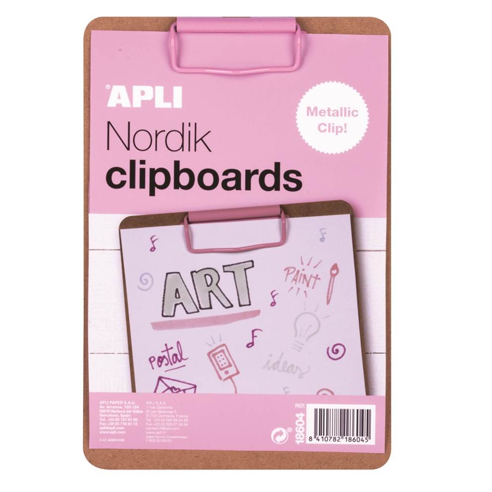 Clipboard APLI Nordik, deska A5, drewniana, z metalowym klipsem, pastelowy różowy