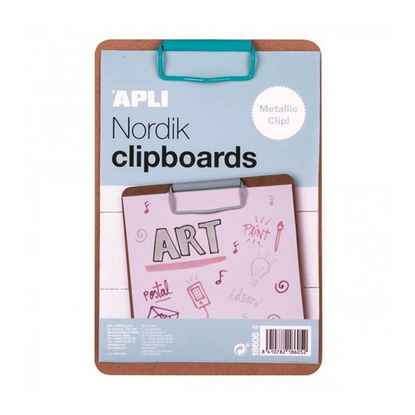 Clipboard APLI Nordik, deska A5, drewniana, z metalowym klipsem, pastelowy niebieski