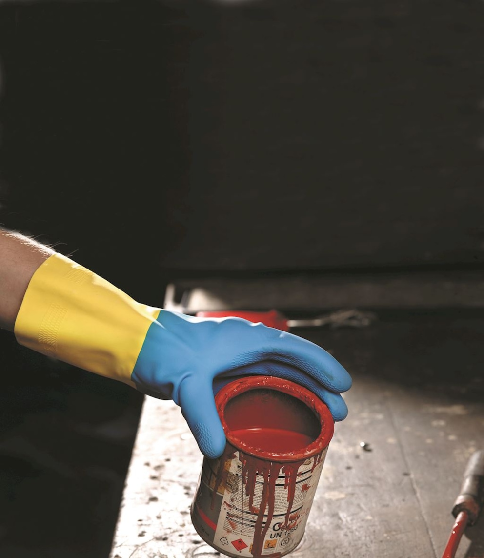 Rękawice montażowe Caspia, lateks/neopren, rozm. 7, żółto-niebieskie