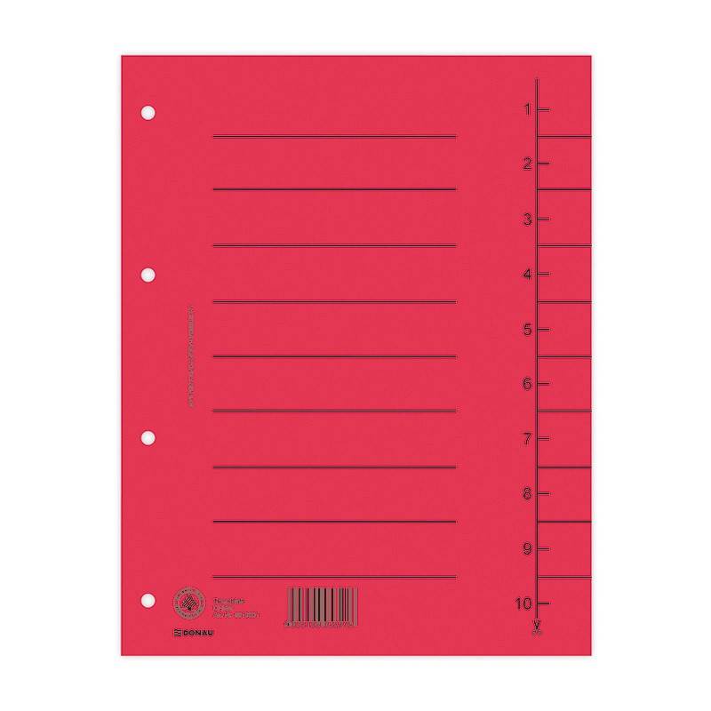 Przekładka DONAU, karton, A4, 235x300mm, 1-10, 1 karta, czerwona