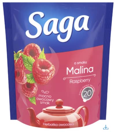 Herbata SAGA, malinowa, 20 torebek