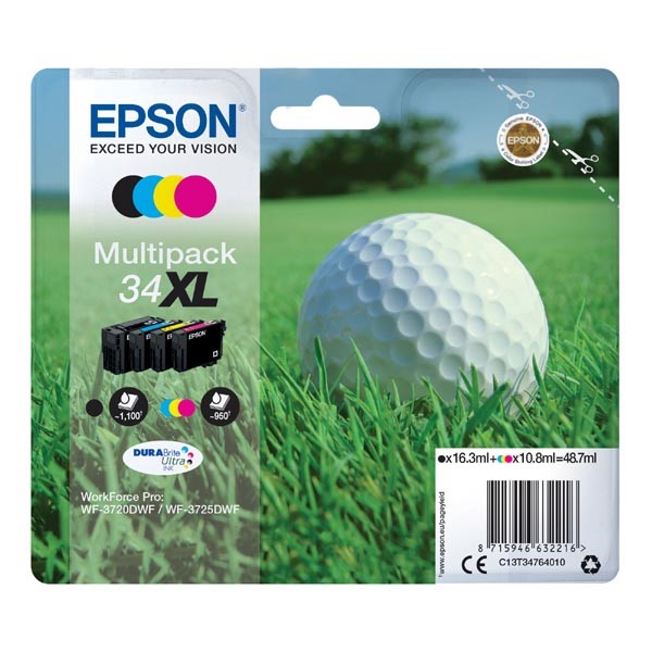 Zestaw Tuszy Epson 34 XL do WorkForce Pro WF-3720DWF | 48,7 ml | CMYK