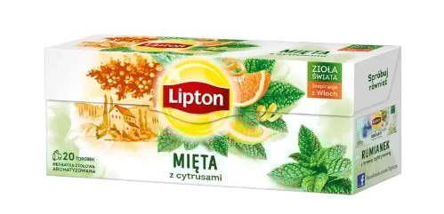 Herbata LIPTON ziołowa, mięta z cytrusami, 20 torebek