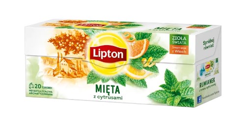 Herbata LIPTON ziołowa, mięta z cytrusami, 20 torebek
