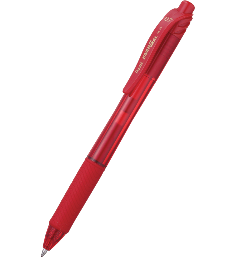pióro kulkowe z płynnym tuszem żelowym, na wkłady wymienne LR7, system przyciskowy czerwony Pentel