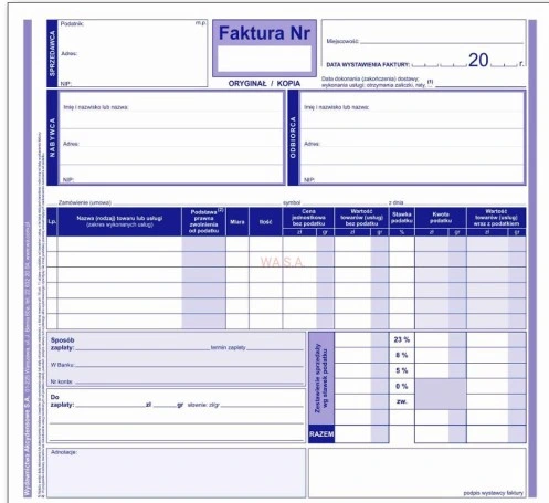 Faktura VAT A5 nabywca-odbiorca sam.  F-255