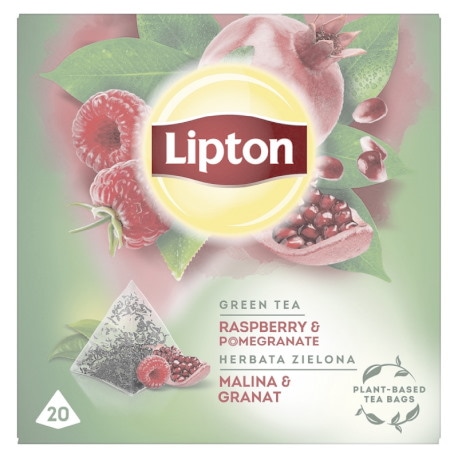 Herbata LIPTON, piramidki, 20 torebek, zielona, malina i granat