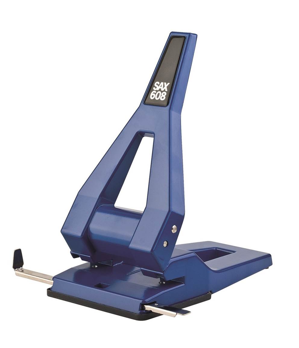 Dziurkacz SAX608, dziurkuje do 63 kartek, niebieski