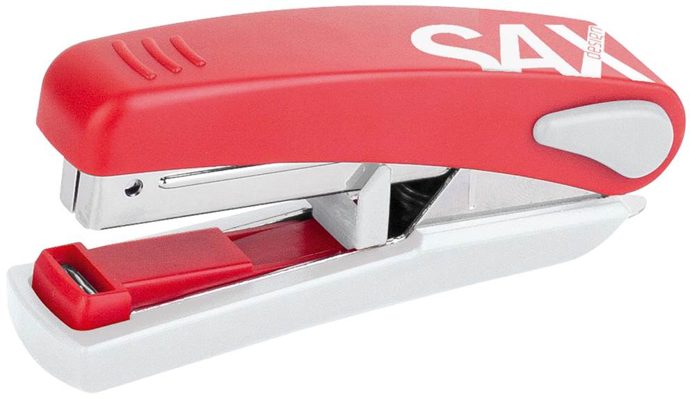 Zszywacz SAXDesign 519, zszywa do 20 kartek, na płasko, zintegrowany rozszywacz, czerwony