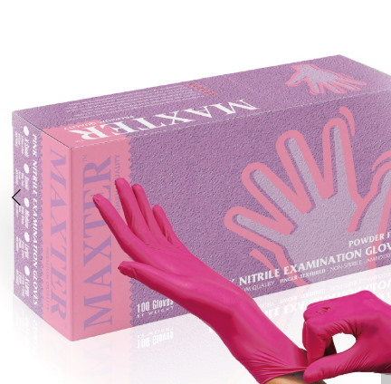 Rękawice nitrylowe bezpudrowe MAXTER, 100 szt., rozmiar M, różowe
