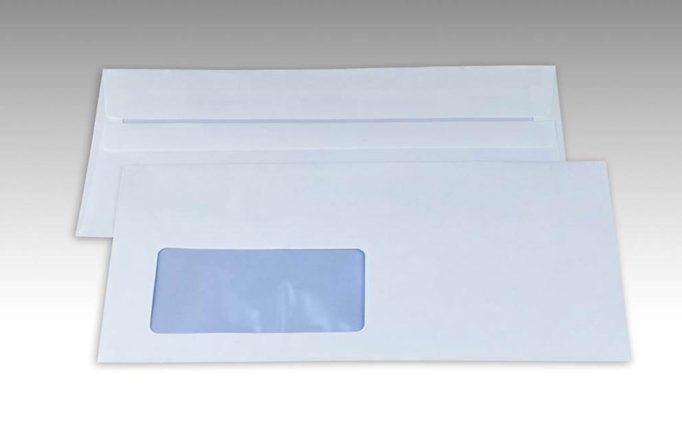 Koperty białe DL SK okno prawe 110x220mm poddruk niebieski 80g 1000 szt.