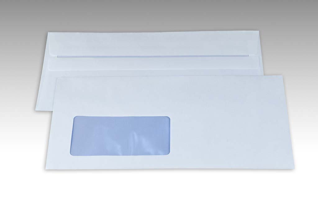 Koperty białe DL SK okno prawe 110x220mm poddruk niebieski 80g 1000 szt.