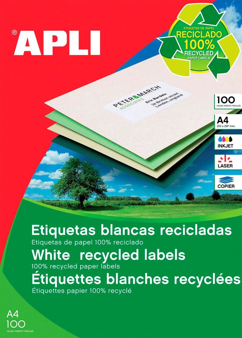 Etykiety ekologiczne APLI, 105x37mm, prostokątne, białe