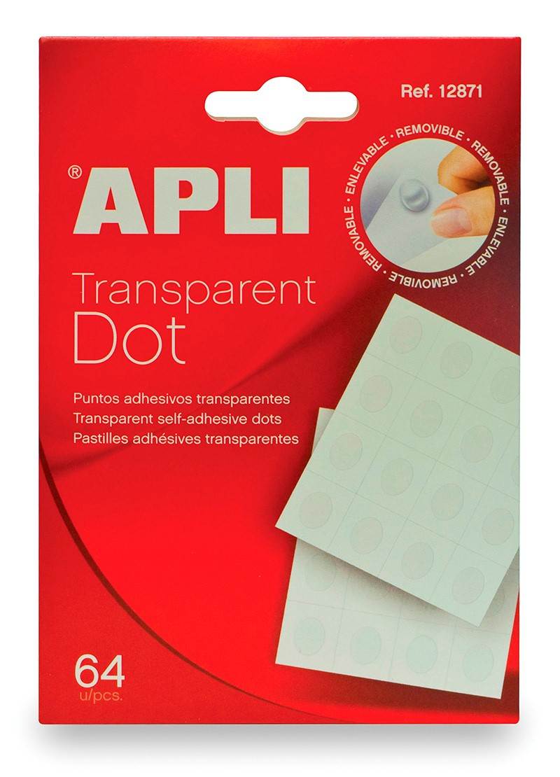 Kółka mocujące APLI typu  dot , usuwalne, 64szt., transparentne