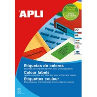 Etykiety kolorowe APLI, 210x297mm, prostokątne, czerwone, 20 ark.