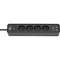 Listwa zasilająca BRENNENSTUHL ECOLOR, 4 gniazda, z USB, 1,5m, czarna