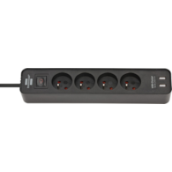 Listwa zasilająca BRENNENSTUHL ECOLOR, 4 gniazda, z USB, 1,5m, czarna