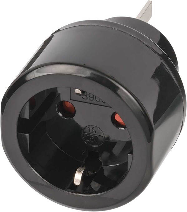 Adapter wtykowy BRENNENSTUHL, z uziemieniem AU i CN, 1 gniazdo, blister, czarny