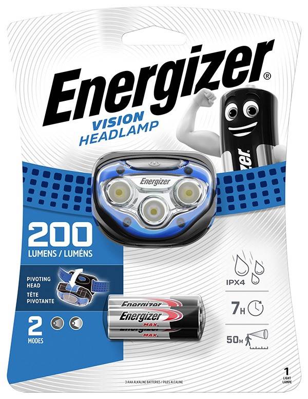 Latarka czołowa ENERGIZER Headlight Vision + 3szt. baterii AAA, niebieska