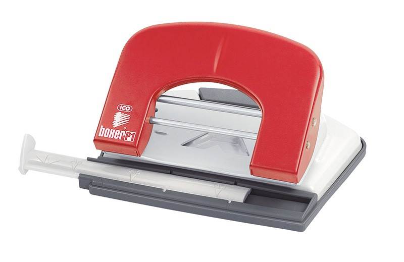 Dziurkacz ICO Boxer P1, dziurkuje do 15 kartek, czerwony