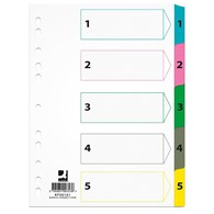 Przekładki Q-CONNECT Mylar, karton, A4, 225x297mm, 1-5, 5 kart, lam. indeks, mix kolorów