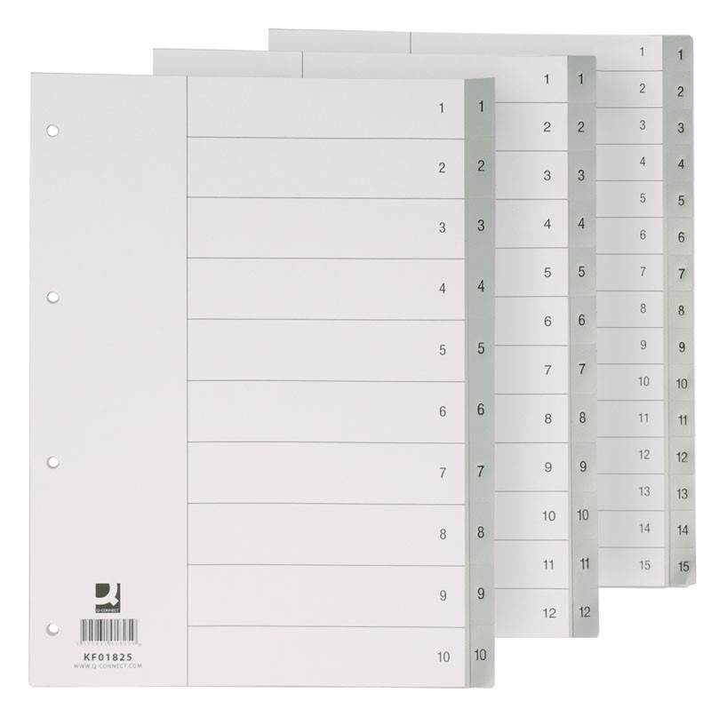Przekładki Q-CONNECT, PP, A4, 230x297mm, 1-10, 10 kart, szare